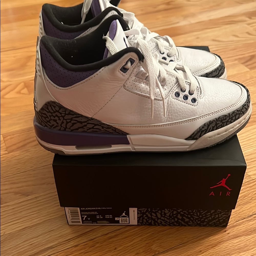 Air Jordan 3 Retro White and Purple Sneakers